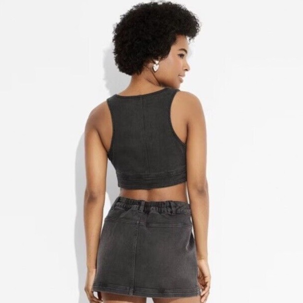 Women's Cropped Denim Vest Black Tank Wild Fable L - Picture 3 of 3